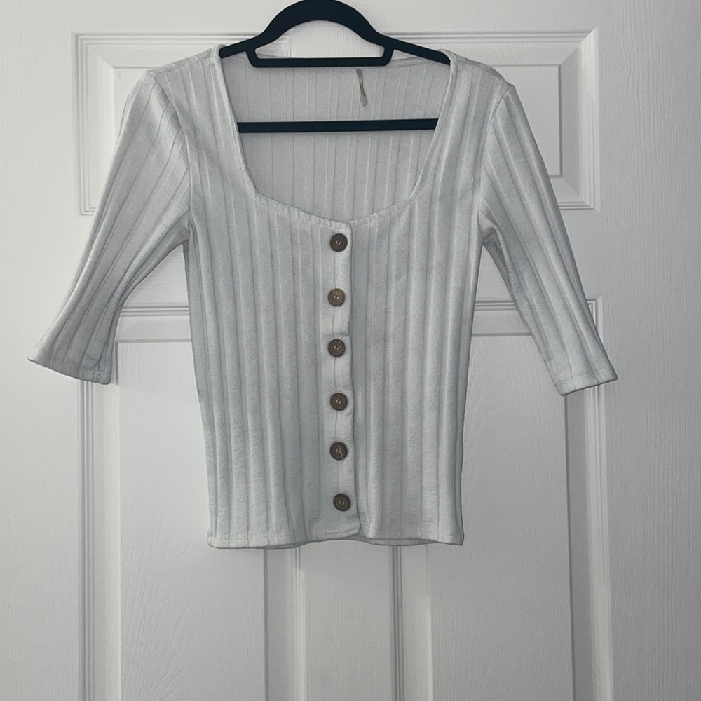 White Free People Button Top